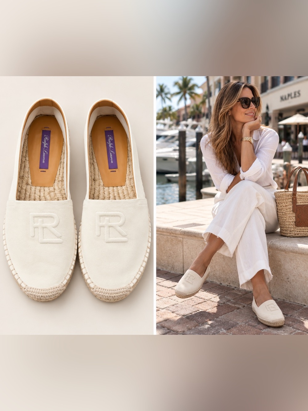 Ralph Lauren Purple Label Bosworth Cream Suede RL Logo Espadrilles 38.5